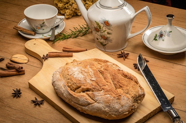 baked bread on board